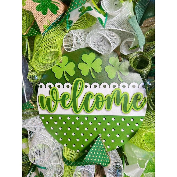 Handmade St. Patrick’s Welcome Ribbon Prelit Wreath 22 ins LED W6 - Picture 5 of 9